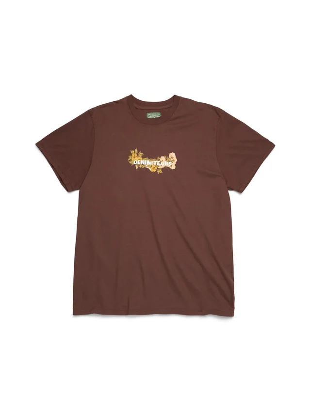Katoenen T-shirt met bloemenlogo, bruin