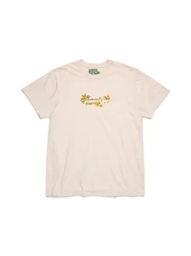 Katoenen T-shirt met bloemenlogo, tan
