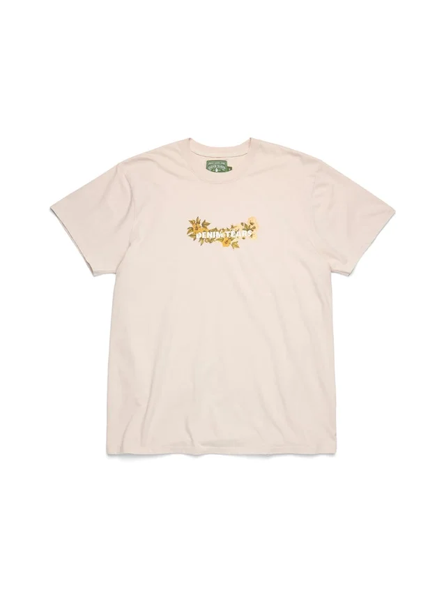 Katoenen T-shirt met bloemenlogo, tan