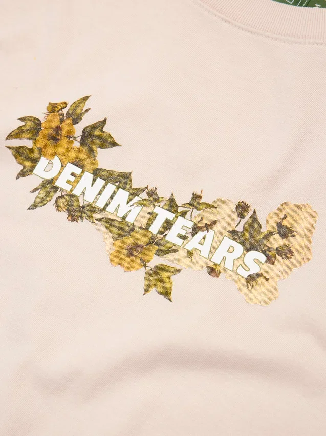 Katoenen T-shirt met bloemenlogo, tan