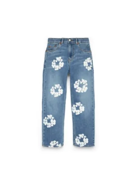 Kinderdenim met Cotton Wreath-motief, licht indigo