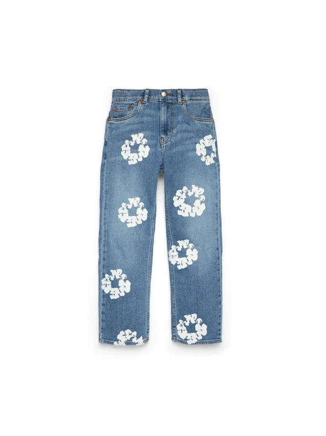 Kinderdenim met Cotton Wreath-motief, licht indigo