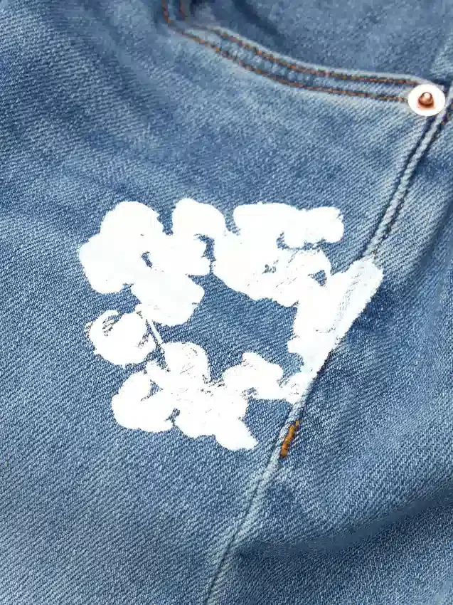 Kinderdenim met Cotton Wreath-motief, licht indigo