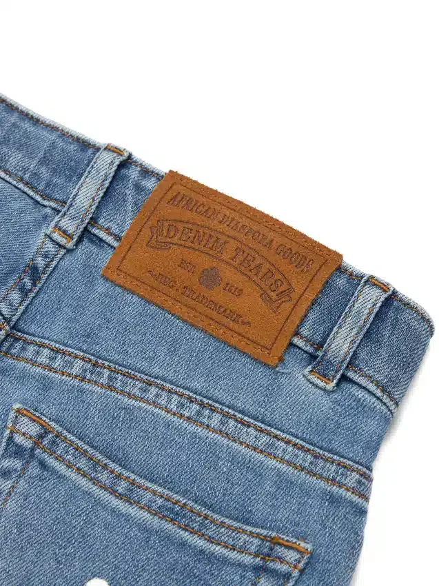 Kinderdenim met Cotton Wreath-motief, licht indigo