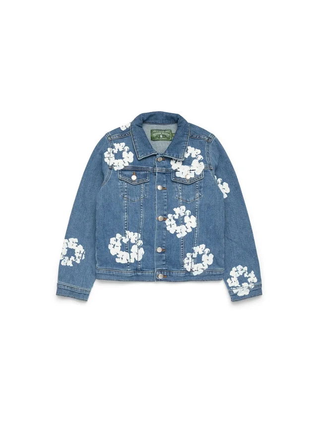 KinderDenimjas met Cotton Wreath-motief, licht indigo