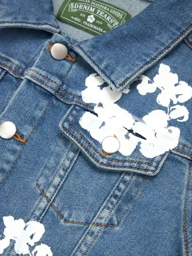 KinderDenimjas met Cotton Wreath-motief, licht indigo
