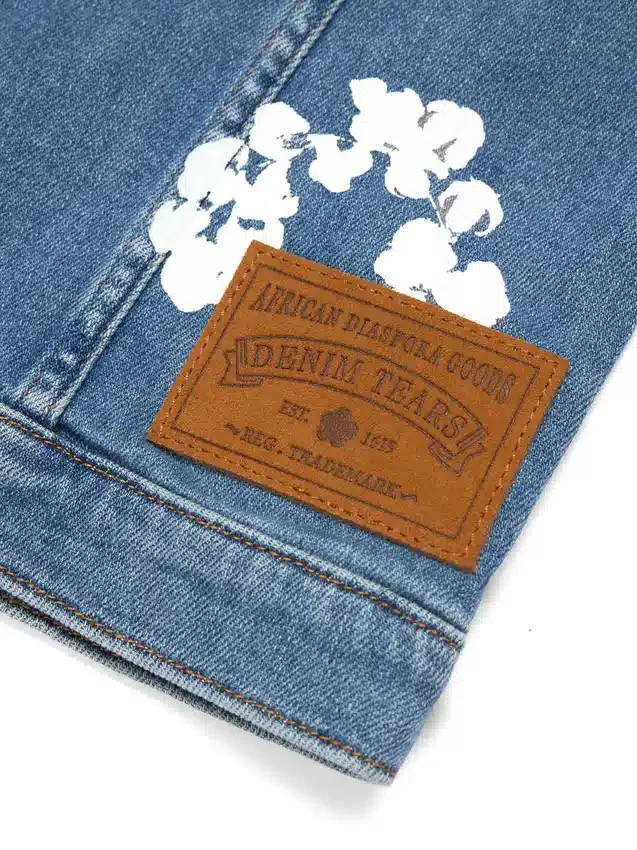 KinderDenimjas met Cotton Wreath-motief, licht indigo
