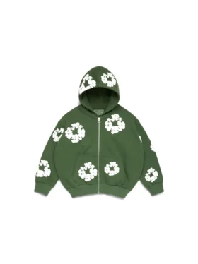 Kinderhoodie met Cotton Wreath en rits, groen