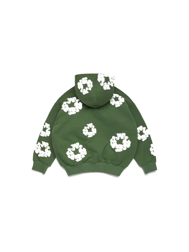 Kinderhoodie met Cotton Wreath en rits, groen