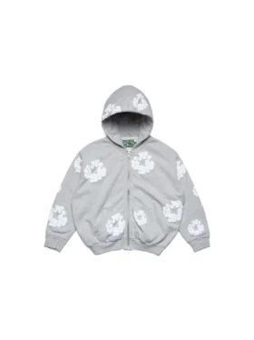 Kinderhoodie met rits en Cotton Wreath-motief, grijs