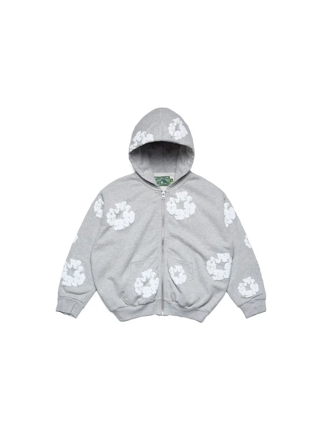 Kinderhoodie met rits en Cotton Wreath-motief, grijs