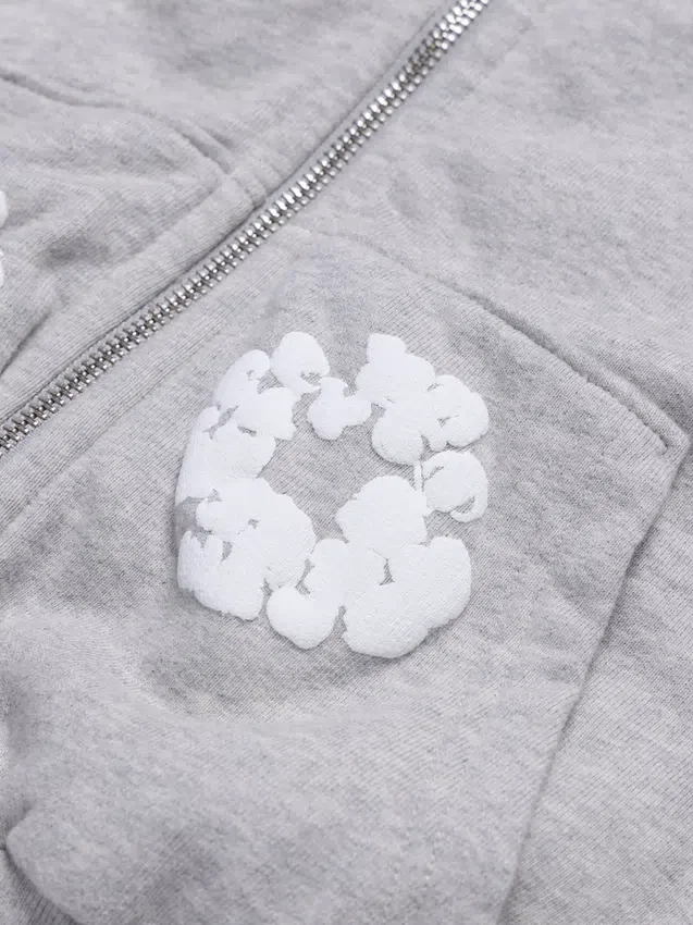 Kinderhoodie met rits en Cotton Wreath-motief, grijs