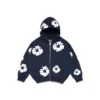 Kinderhoodie met rits en Cotton Wreath-motief, marineblauw