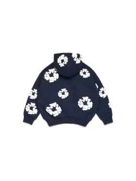 Kinderhoodie met rits en Cotton Wreath-motief, marineblauw