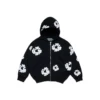 Kinderhoodie met rits en Cotton Wreath-motief, zwart