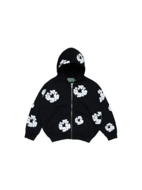 Kinderhoodie met rits en Cotton Wreath-motief, zwart