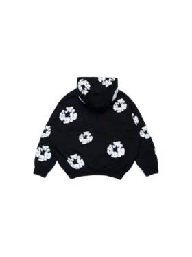 Kinderhoodie met rits en Cotton Wreath-motief, zwart