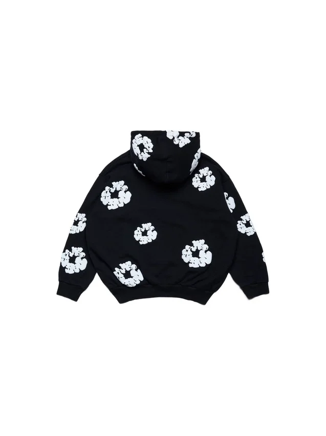 Kinderhoodie met rits en Cotton Wreath-motief, zwart