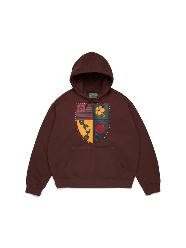 Libertas Crest hoodie met rits, gewassen bruin