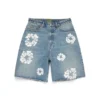 Lichtgewassen katoenen Denim-short met Cotton Wreath-motief