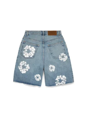 Lichtgewassen katoenen Denim-short met Cotton Wreath-motief