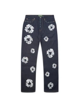 Loszittende denimbroek met studs en Cotton Wreath-motief, selvedge