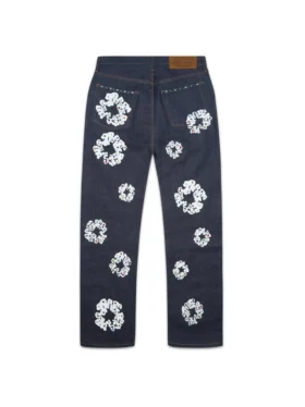 Loszittende denimbroek met studs en Cotton Wreath-motief, selvedge