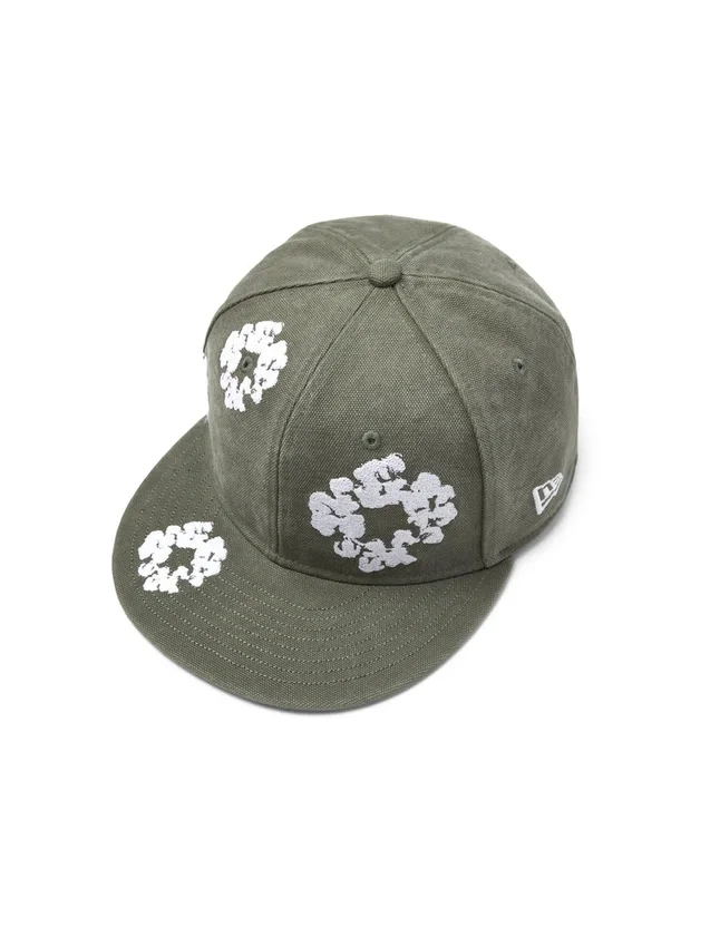New Era 59FIFTY Cotton Wreath canvas fitted pet met katoenen krans, olijfgroen