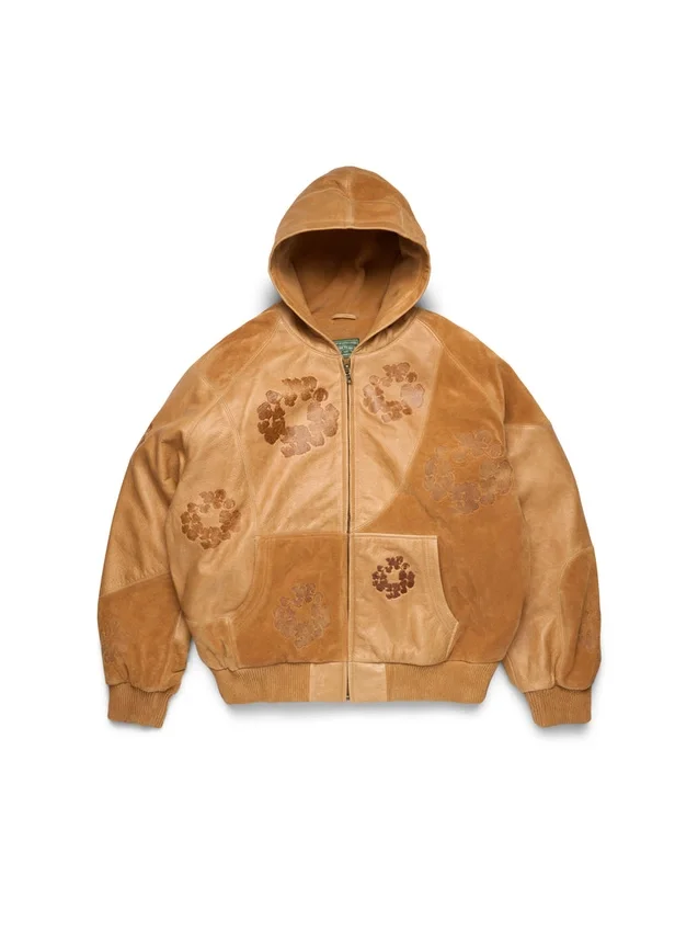 Patchwork leren/suède Cotton Wreath Hoodie, bruin