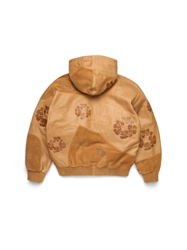 Patchwork leren/suède Cotton Wreath Hoodie, bruin