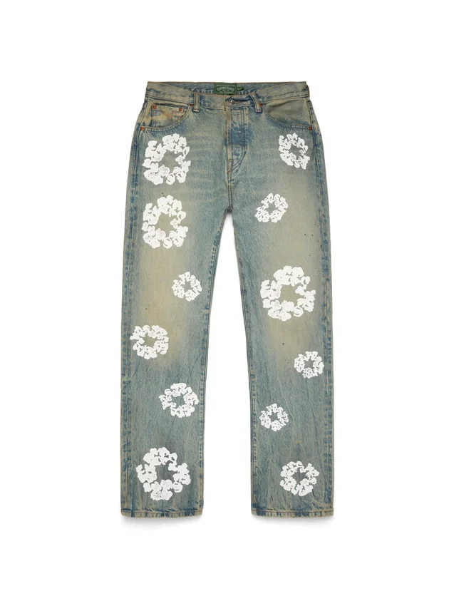 Straight Cotton Wreath-denimbroek met ‘Dirty Wash’-effect